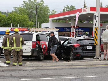 Greater Sudbury Police, the fire department and EMS workers attended the scene of a multi-vehicle collision at the intersection of Lasalle Boulevard and Notre Dame Avenue in Sudbury, Ont. on Wednesday June 10, 2020. John Lappa/Sudbury Star/Postmedia Network