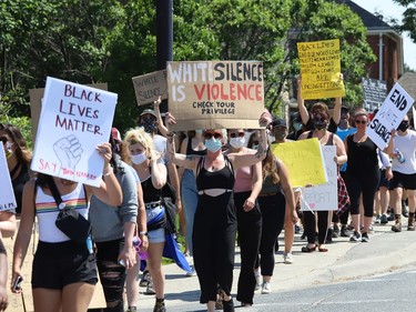 Hundreds of people march in the Black Lives Matter: Juneteenth Racial Injustice Rally in Sudbury, Ont. on Friday June 19, 2020. John Lappa/Sudbury Star/Postmedia Network