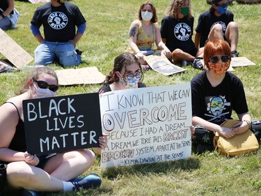 Participants take part in the Black Lives Matter: Juneteenth Racial Injustice Rally at Bell Park in Sudbury, Ont. on Friday June 19, 2020. John Lappa/Sudbury Star/Postmedia Network