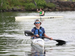 Cole Macey, of the Sudbury Canoe Club sprint team, trains at the Northern Water Sports Centre on Monday.