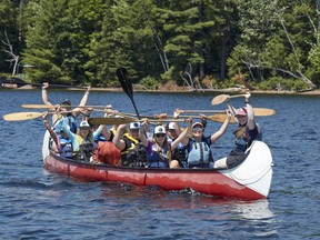 In this file photo, children canoe at the Tim Horton Memorial Camp in Parry Sound. The camp will be held virtually this summer because of the pandemic.