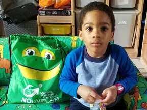 Kayden and Edem, future Kindergarten students at École catholique Georges Vanier (Elliot Lake), were pleased to receive last week their welcome to Kintergarten/Maternelle kit from the Conseil scolaire catholique Nouvelon. These attractive bags in the shape of a friendly frog included a variety of resources, learning tools and surprises to keep our little friends busy while waiting impatiently to start their new adventure in a French-language Catholic school in their community. Supplied photo