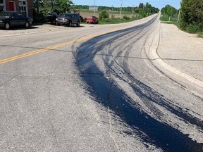 An image of a spill of a tar-like substance that stretched from Chatsworth, along Grey Rd. 40 and Grey Rd. 3 and into Wellington County.