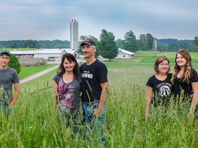 Michelle and Gary Stein, with their children Brandon, Kaitlyn and Patricia, in this 2016 photograph on their farm northwest of Teeswater. The Steins oppose the nuclear waste storage vault proposed for South Bruce. (Supplied)
