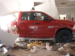 The office of LEA Consulting was destroyed when a truck crashed through a brick wall on the east portion of the Porcupine Mall. Nobody was in the office at the time. The motorist and his passenger were treated for minor injuries. RICHA BHOSALE/The Daily Press