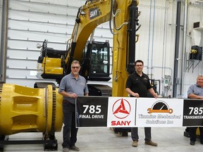 Celebrating the official opening of Timmins Mechanical Solutions Inc.'s newly expanded facility in the city's West End is, from left, TMS general manager Tony Porritt, owner and president Chad Tolonen, and director of sales and business development Eddy Lamontagne.

Supplied