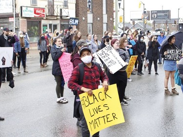 Algonquin Boulevard was closed to traffic in front of Timmins city hall during the noon hour Wednesday as demonstrators gathered for an anti-racism rally.

RICHA BHOSALE/The Daily Press