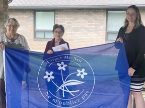 Residents at Lasalle Retirement Residence in Timmins raised $3,000 in support of the IG Wealth Management Walk for Alzheimer's. The money will be used to support programs and services offered by the local Alzheimer Society office. Money was raised by walking laps and playing a game of bingo. From left are Dale Young and Claudette Thibault from Lasalle, and Tracy Koskamp-Bergeron, executive director with the local Alzheimer Society.

Supplied