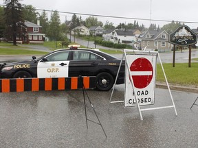 Access into Schumacher was closed off Tuesday as members of the Timmins Police Service were searching for a man wanted in Thunder Bay on a charge of first-degree murder.

RICHA BHOSALE/The Daily Press