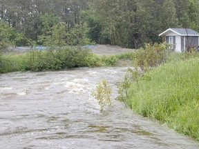 The continuous heavy rainfall from Tuesday to Wednesday resulted in rising and faster-moving water levels in rivers and streams across the city including Porcupine Creek in South Porcupine. The forecast from Environment Canada is calling for more rain Thursday morning, tapering off to showers later in the day.

RICHA BHOSALE/The Daily Press