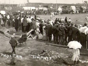 Crowds gathered at the athletic field in Timmins to celebrate Dominion Day on July 1st, 1912.

Supplied/Timmins Museum