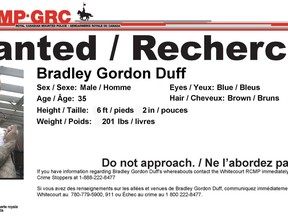 Bradley Duff is  wanted  by the RCMP on a number of charges.