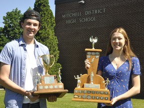 Karsen Eisler (left) and Bree Belfour were named the Mitchell District High School (MDHS) male and female senior athletes of the year during their week-long virtual ceremony for the 2019-20 school year. ANDY BADER/POSTMEDIA