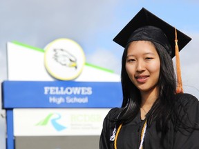 Fellowes graduate Emily Yang received the Governor General's Award of Merit during the school's recent virtual graduation ceremony. This an academic excellence award presented to the student who achieves the highest average of all senior courses upon graduating from secondary school. All of her marks throughout her entire high school career were between 90 and 100 per cent. Anthony Dixon