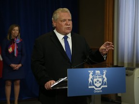 Ontario Premier Doug Ford speaks during a daily briefing at Queen's Park on Thursday May 21, 2020. (Jack Boland/Postmedia Network)