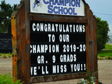 The sign at Champion School displayed this message for the grade 9 graduates.