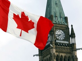 FILE PHOTO: The Canadian flag flies on Parliament Hill in Ottawa August 2, 2015.  REUTERS/Blair Gable/File Photo ORG XMIT: FW1

NARCH/NARCH30