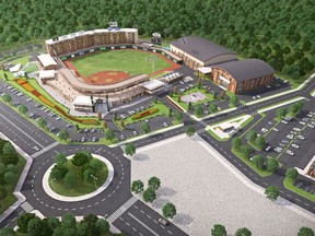Renderings for a state of the art ballpark at Pioneer Road and Highway 16A. Gold Sports and Entertainment president Pat Cassidy hopes the ballpark and a WCBL franchise will be in place by 2022.