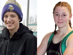 Matt Mueller, left, of Lambton Central and Brianna Fraser of St. Patrick's are the 2020 Stefanko Award winners. The awards are given each year to two graduating students in Lambton County for athletic and academic excellence. (Left Photo: Louis Pin/Postmedia Network; Right Photo: Contributed)