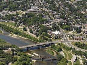 A view of the Grand River running through Brantford's core.