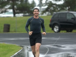 Matt Shepard (shown here) of Valleyview fell short in his bid to break Canadian ultra marathon record after a knee injury on day four forced him to walk for the remainder of the six-day challenge at Legion Field.