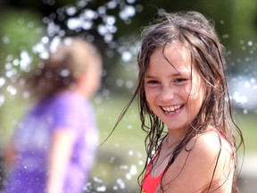 Brooklyn Watson, 8, enjoys the splash pad at Bellevue Park in Sault Ste. Marie, Ont., on Saturday, Aug. 31, 2019. (BRIAN KELLY/THE SAULT STAR/POSTMEDIA NETWORK)