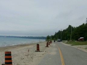 With sections of paved road eaten away by record-high Lake Huron water levels, parking has been banned along a stretch of Saugeen Beach Rd., in Gobles Grove.