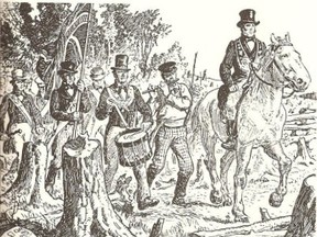 C W Jeffery's Illustration of an Orange Parade in Southern Ontario c. 1820. Submitted