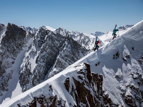 Hilaree Nelson and Jim Morrison exploring the Sierra Nevada backcountry. Photo credit Christian Pondella.