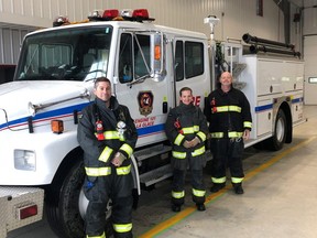 From left to right: District Fire Chief Dale Widsten along with firefighters Nicky Hemingson and Russ Christenson respond to the first call at the La Glace Fire Hall.