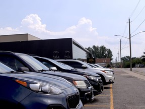 Cars sit parked outside of Memorial Gardens, Tuesday. Horizon Drive In is set to hold its first pop-up theatre in North Bay, Friday, with screenings of Grease and The Conjuring in the parking lot at Memorial Gardens. Michael Lee/The Nugget