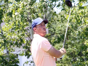 Kyle Lekun of Timberwolf Golf Club watches his tee shot land during Day 2 of play in the Sudbury Ryder Cup at Timberwolf Golf Club in Garson, Ontario on Saturday, July 4, 2020. Idylwydle Golf and Country Club emerged victorious at the annual tourney, which also featured members of Lively Golf Club.