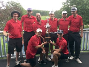 Idylwylde Golf and Country Club team members pose with the Sudbury Ryder Cup. Front row, left to right, are Ward Kyle and Tristan Renaud, back rown are David Bower, Brian Davidson, Matt Bortolotto, Josh Hayes, Jason Picco and Cory Vaillancourt.