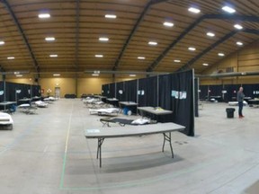 Shown is the inside of the isolation shelter at the John D. Bradley Convention Centre in Chatham. The temporary facility, which accommodates the area's homeless, will be used until a long-term location is found. Handout