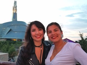 Danielle Morrison, left, and Rayanna Seymour, seen here in front of the Canadian Human Rights Museum in Winnipeg, became friends when they were both attending Robson Hall Faculty of Law at the University of Manitoba. This summer, they were called to the bar to begin their careers as lawyers, in Manitoba and British Columbia, respectively.