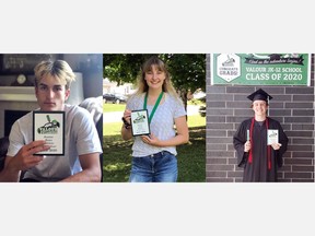 Winning major awards during Valours virtual extra-curricular awards ceremony (from left) were Sean 
Doughty, Senior Male Athlete of the Year; Bobbi Lavoie, Senior Female Athlete of the Year and Austin Ingram, Principal's Award for Athletics recipient. Submitted photos