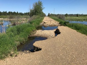 On July 7, council voted 8-0 in favour to use $525,000 from reserves to repair six gravel Heartland roads, including this section on Range Road 212. Photo Supplied