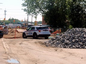 North Bay police were on the scene at the bridge over Chippewa Creek on Cassells Street shortly before 9 a.m., Monday, after a body was reported under the bridge. A resident of the area said police, fire and ambulance personnel were on the scene earlier. PJ Wilson/The Nugget