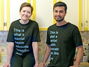 Charlotte Johnston, evaluation intern, and Mohammad Hussain, former program coordinator with Jack.org, pose in Be There merchandise.
Supplied Photo