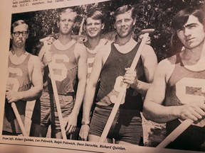 The Sudbury Canoe Club crew that attended Canada Summer Games in 1969, composed of Robert Quinlan, Leo Polowich, Ralph Polowich, Dave Derochie and Richard Quinlan, is shown in this Sudbury Star file photo.