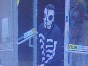 A male dressed in a skeleton one-piece and carrying a knife entered the Brentwood 7-Eleven at about 2:46 a.m. on Sunday, July 5 and demanded cash. No customers were in the store at the time and the employee was not injured. Photo Supplied