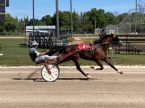 Three-year-old trotting filly Profound Paragon and driver Jean Bernard Renaud toured Clinton Raceway in a track record 1:59 on Sunday, July 5 to capture their $22,800 Grassroots division for trainer Julie Walker of Carlisle, ON and her co-owner Steven Titus of Manalapan, NJ. Handout