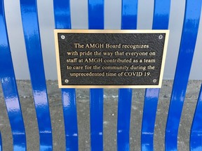 The bench was dedicated to everyone at AMGH in Goderich who help ensure the hospital delivers excellent health care to the community. Submitted
