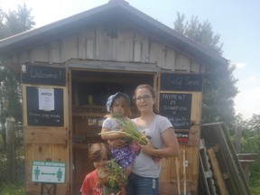 Annika Kaupp, with Judah and Helena Jefferson, visited the Bruce Botanical Food Gardens on Wednesday, July 8 for their second market of the summer. The markets are pay what you can and all of the produce is grown locally at the gardens. Hannah MacLeod/Lucknow Sentinel
