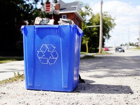 As Ontario considers shifting responsibility for blue box recycling programs to producers of recyclable materials instead of municipalities some time between 2023 and 2025, Sarnia is seeking an earlier rather than later transition. File photo/Postmedia Network