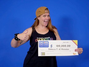 Rebecca Johnston of Alvinston claimed a $100,000 Encore prize from the Ontario Lottery and Gaming Corporation. HANDOUT