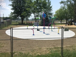 The Dresden Kinsmen Community Splash Pad has been completed, but local kids won't get to enjoy it just yet as Chatham-Kent's splash pads are still closed because of COVD-19 restrictions. Courier Press photo