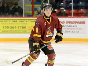 The Timmins Rock have traded blue-liner Owen Shier, shown here in action against the French River Rapids during an NOJHL game at the McIntyre Arena in January, to the OJHL’s Whitby Fury in exchange for cash considerations. After two seasons in a Rock uniform, Shier was seeking an opportunity to play closer to home in order capitalize on an educational opportunity. THOMAS PERRY/THE DAILY PRESS/POSTMEDIA NETWORK