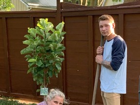 The Exeter community recently rallied to support the Rogers family after Shannon Rogers, 21, recently lost her long battle with cancer. About 30 volunteers gathered at the Rogers home on July 12 to revamp their backyard, which was a dream of Shannon’s. Pictured are Steacy Elliot, Shannon’s Kindergarten teacher, and Elliot’s son Ben Turner, who was also a classmate of Shannon’s.