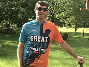 Mike Poulin of Chatham will be taking part in the Great Cycle Challenge Canada for the third year, with the goal of cycling 1,000 kilometres during the month of August to raise money for The Hospital for Sick Children. Handout